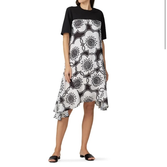 Clu Contrast Panels Asymmetric Floral Midi Dress black & white Dress - Size 1X - Picture 13 of 13